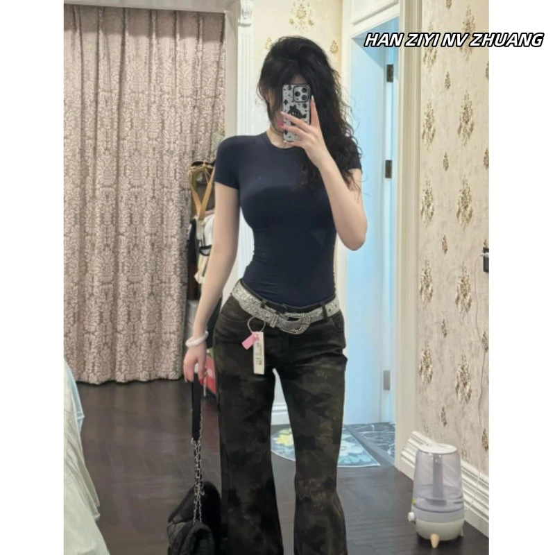 设计感小众正肩纯棉短袖t恤女夏季新款辣妹修身显瘦短款半袖上衣