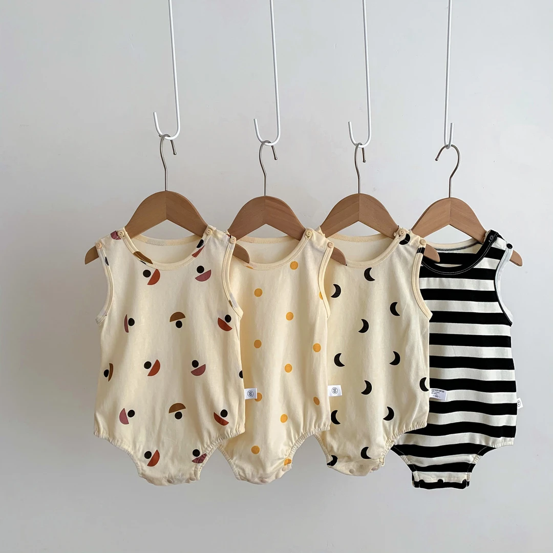 （清货）北欧风背心连哈衣婴儿宝宝印花无袖包屁衣爬爬服男女宝