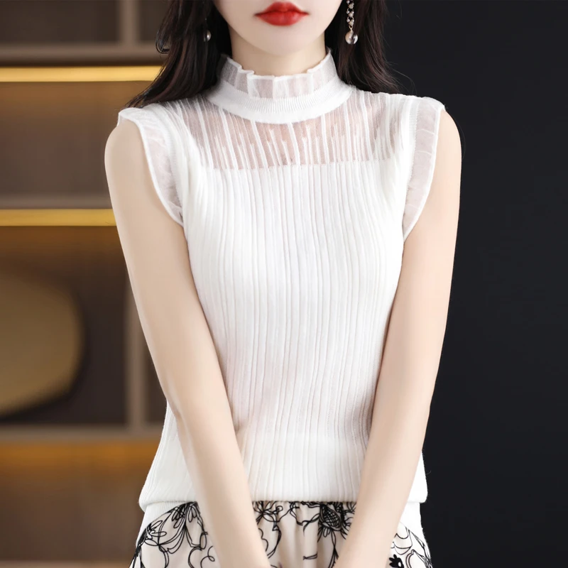 翩若惊鸿！超细精纺羊毛针织背心女春夏无袖内搭打底衫