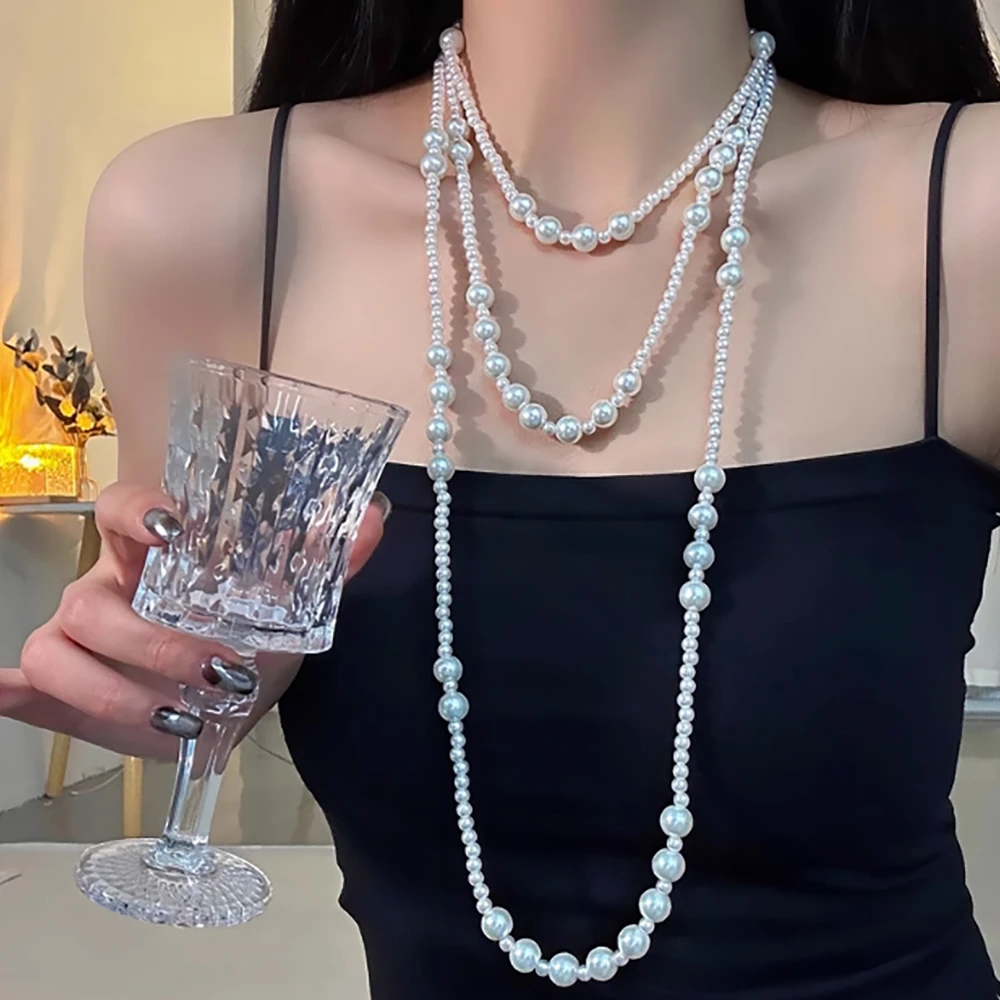 多层珍珠项链女法式优雅长设计感颈链轻奢气质高级感锁骨链毛衣链