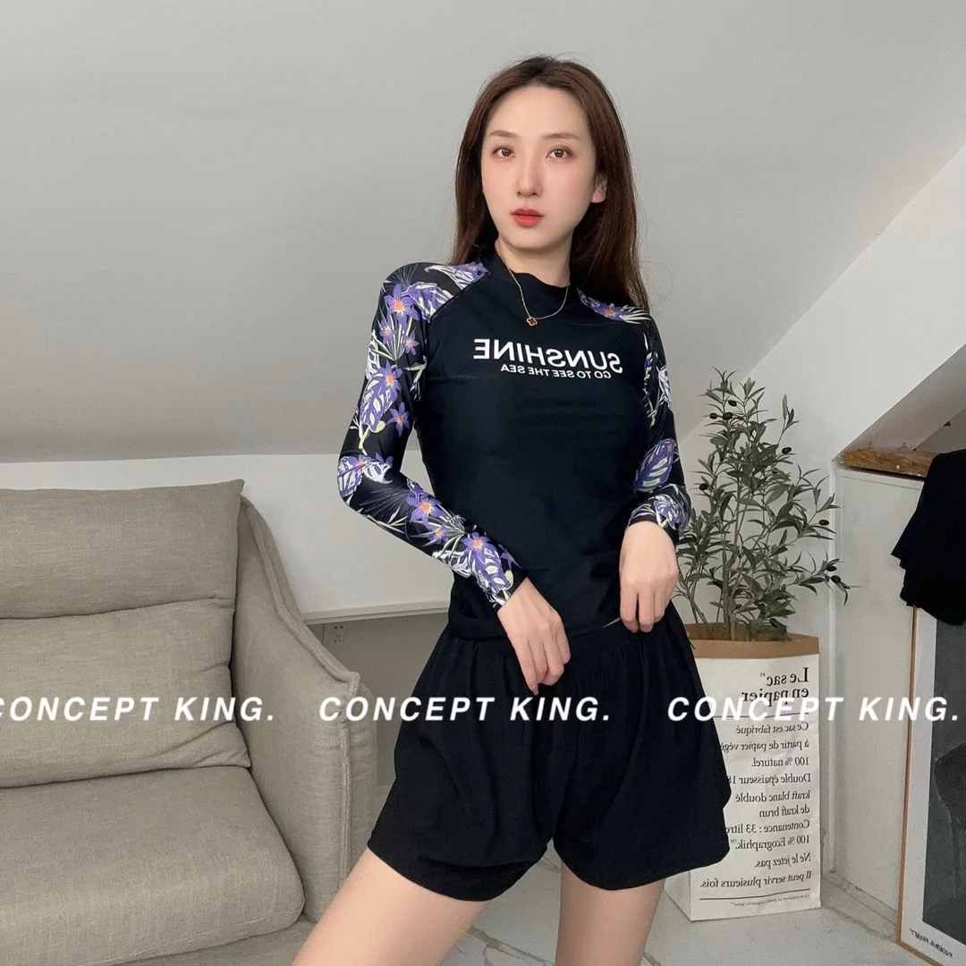 【高级紫】分体断码固定杯女士分体长袖长裤泳衣大码显瘦防晒Q25