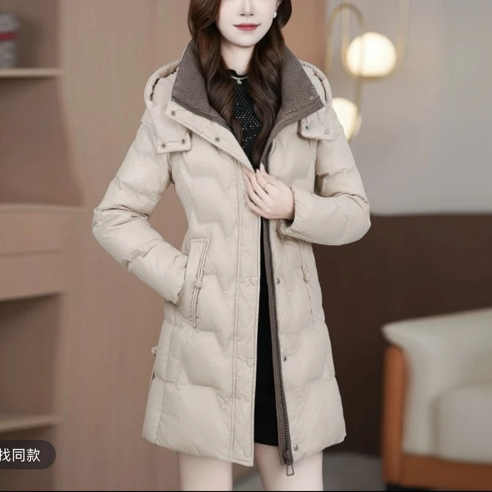 2024年冬季新款保暖加厚羽绒服显瘦韩版女士时尚百搭中长款羽绒服