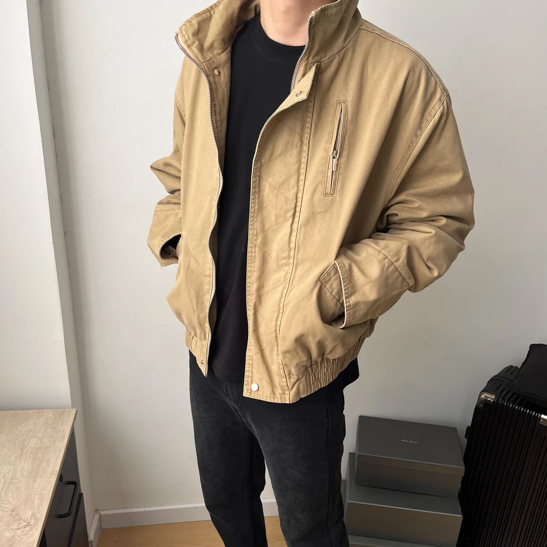 美式街头做旧立领廓形短款boxy夹克男女休闲复古春秋工装夹克外套