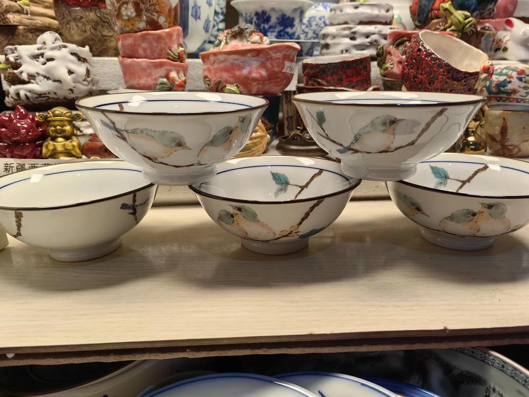 一盒5只价格绣眼鸟轻奢简约日式陶瓷米饭碗家用手工复古