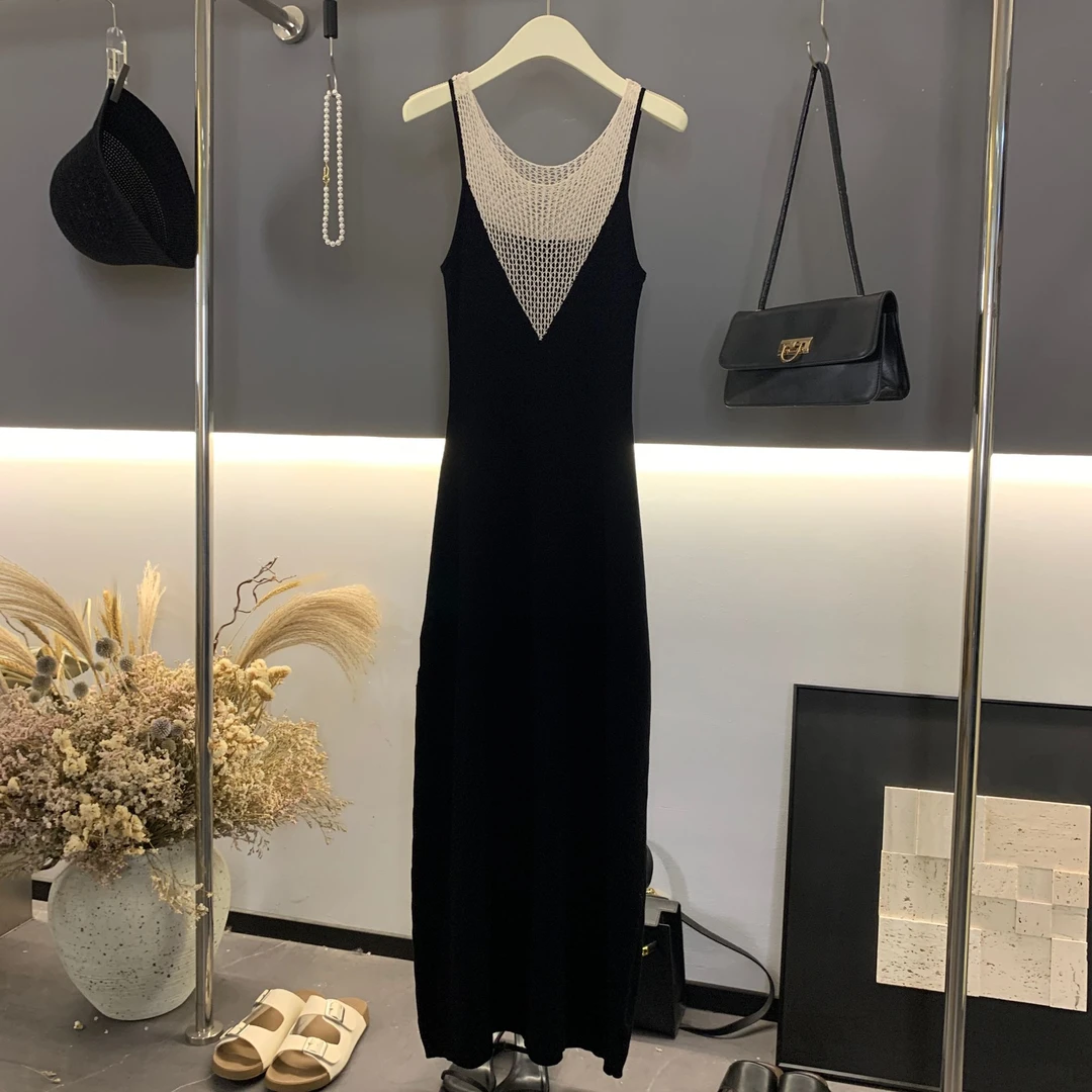 INMMIN03 100莱赛尔天丝法式手工钩花镂空感拼接背心连衣裙