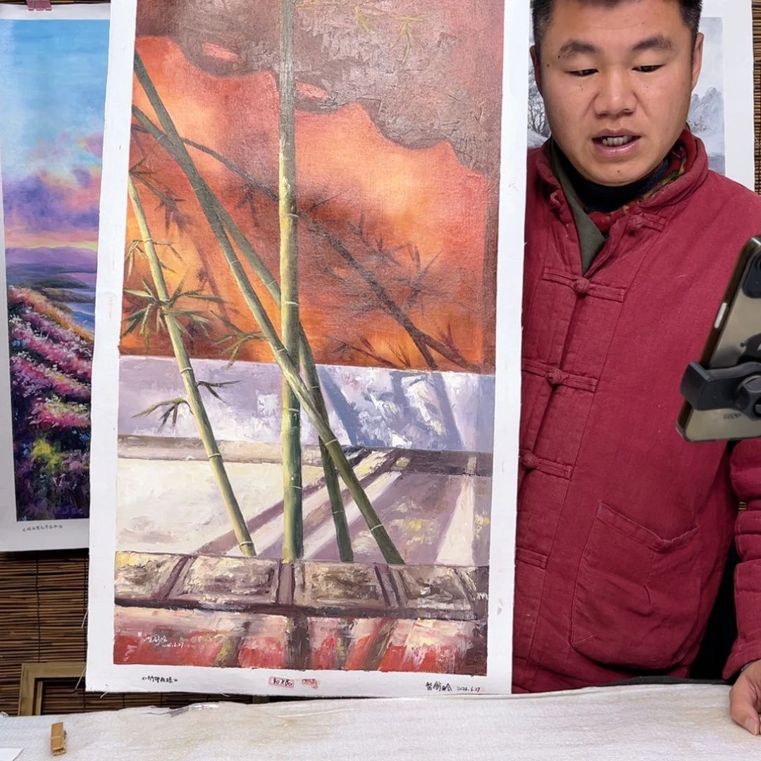 油画行路人小院绘画作品竞拍