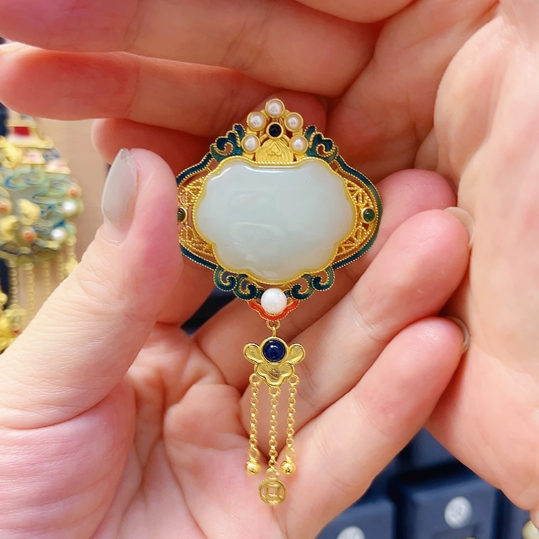 和田玉银S925镀金镶嵌颈饰