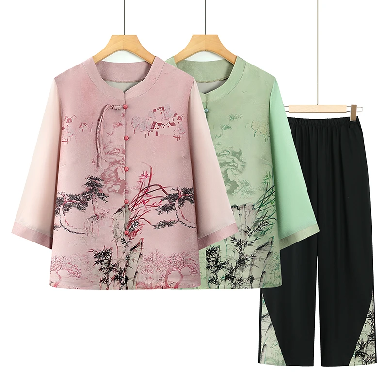 中老年人女装妈妈装夏季高贵洋气母亲60-80岁老太太衣服奶奶套装