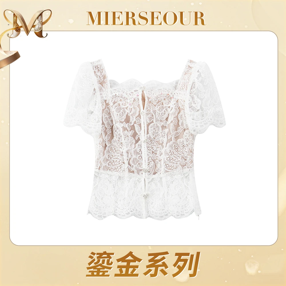MIERSEOUR鎏金系列【温柔陷阱】纯欲风法式蕾丝刺绣上衣短袖5101