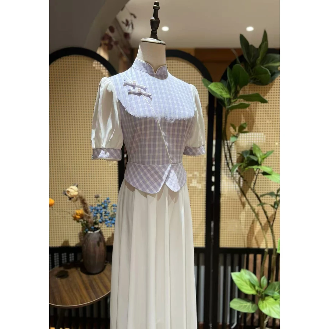 戚薇原创【云瑶】长118左右新款新中式紫色品质改良人棉双层旗袍