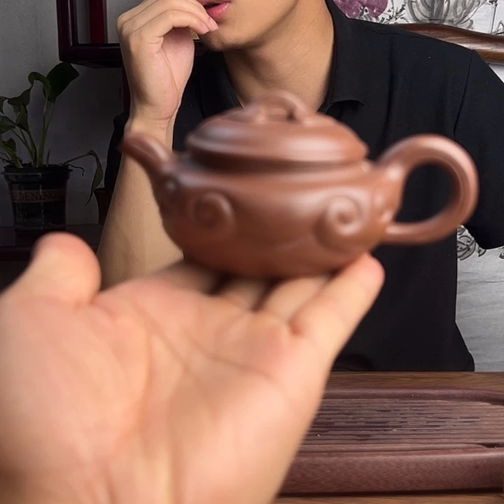 茶壶紫砂原矿老紫泥 仿古如意