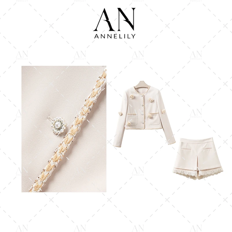 ANNELILY【茶恋】秋季设计师款时尚气质百搭短裙套装AT2409073