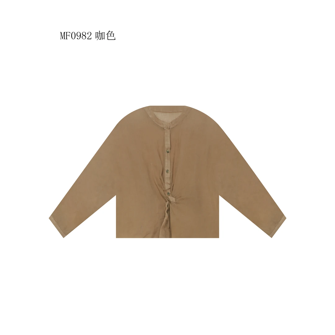【麻訪家】MF0982咖色文艺气质简约宽松百搭长袖上衣
