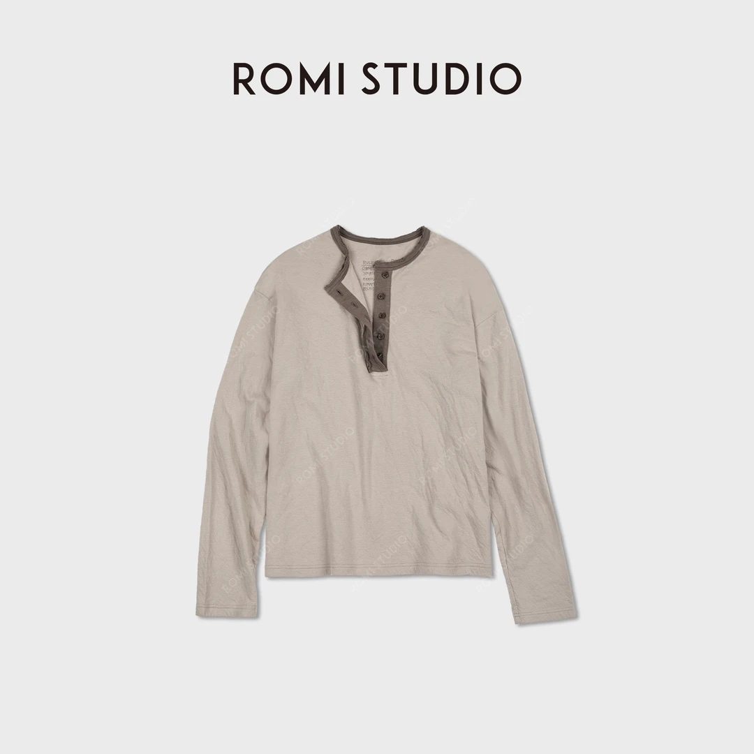 ROMI STUDIO“松弛漫旅”100%舒适棉复古亨利领长袖打底RWCASU6371