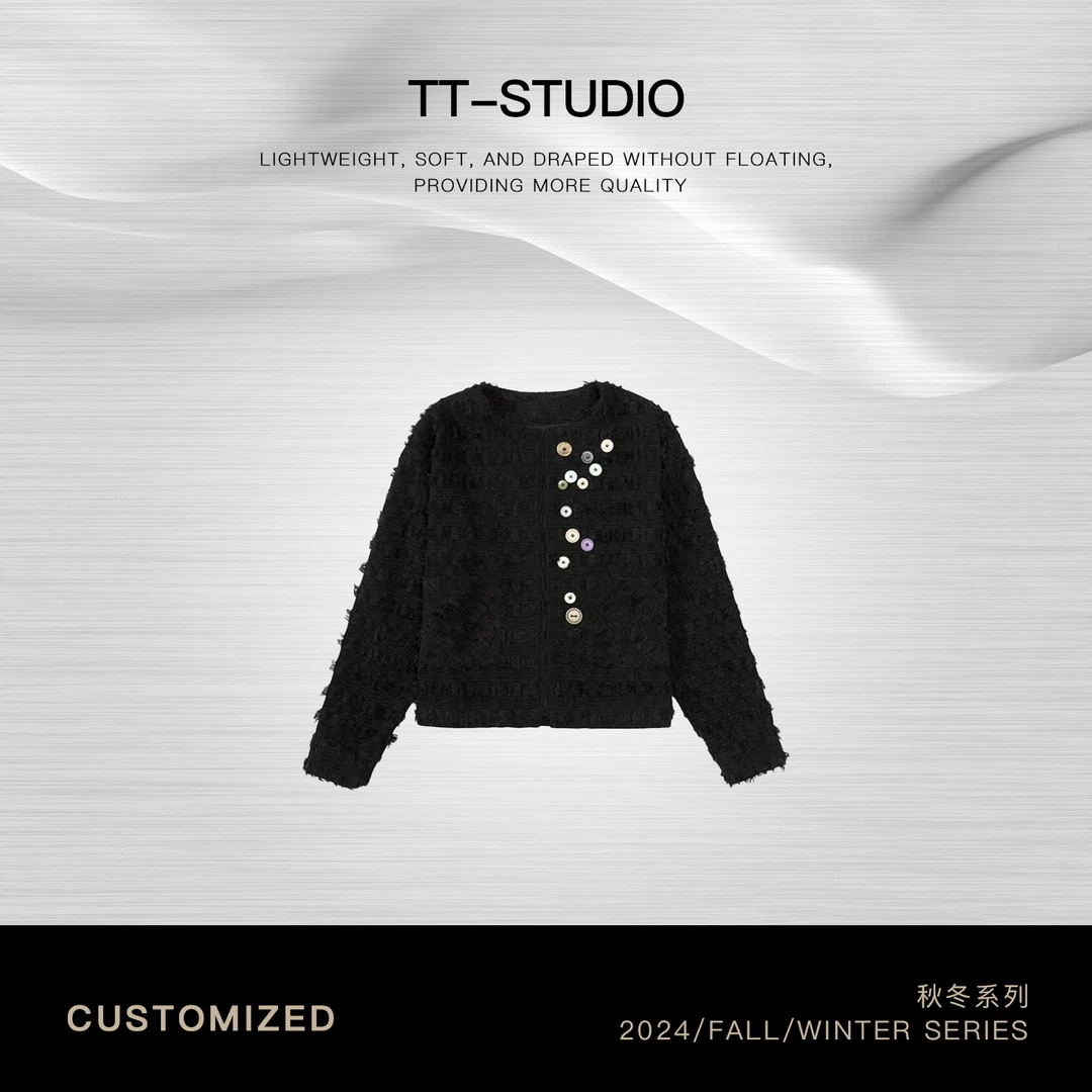 TT【粗花彩扣】春季新品法式高定小香风黑色女外套TT-11W3801