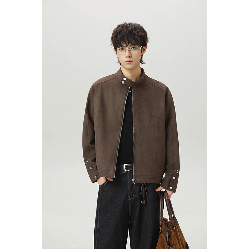 FMQZ STUDIO美式复古立领哈灵顿短款痞帅宽松机车麂皮
