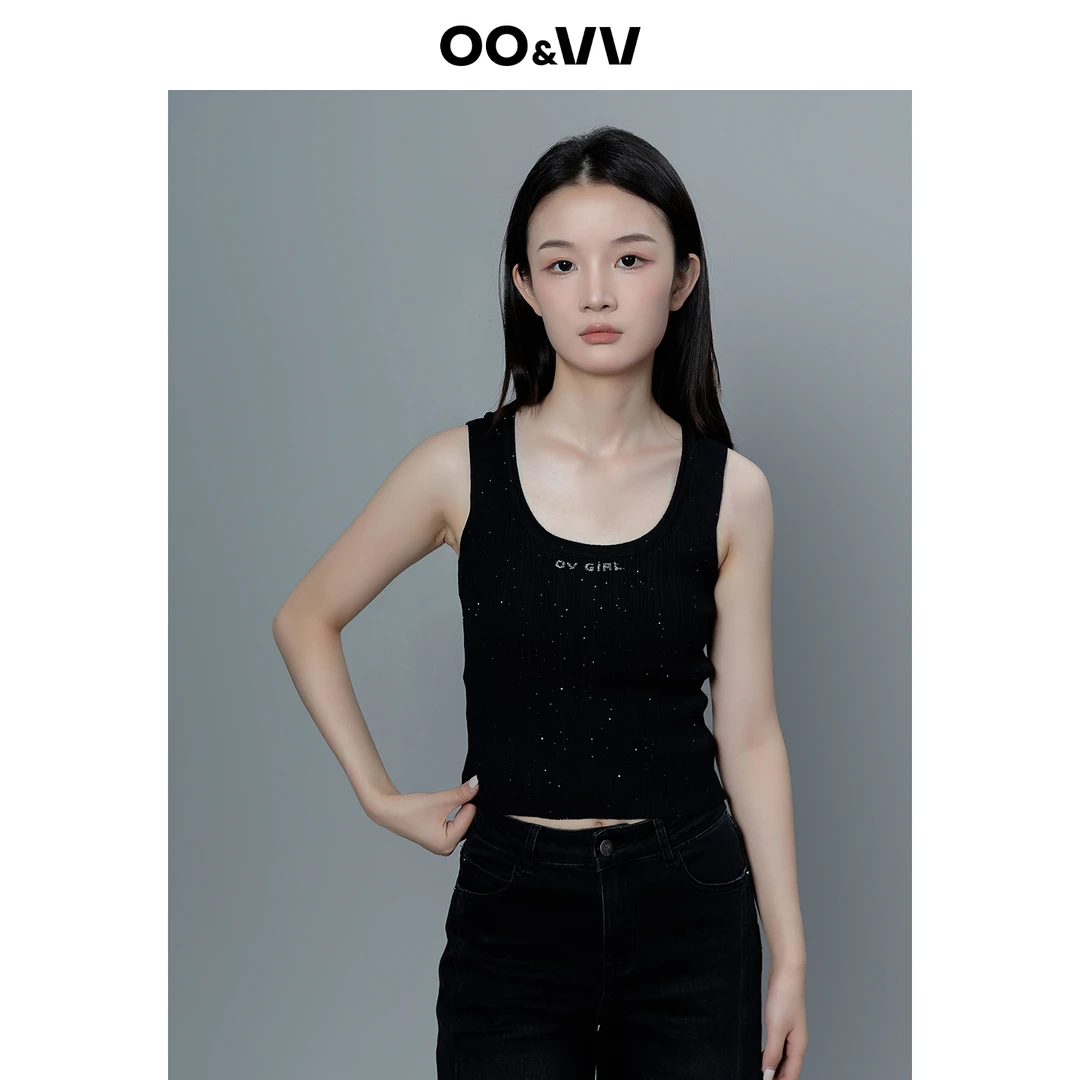 OO&VV黑色大U领无袖背心女2025秋内搭外穿运动休闲打底衫修身显瘦