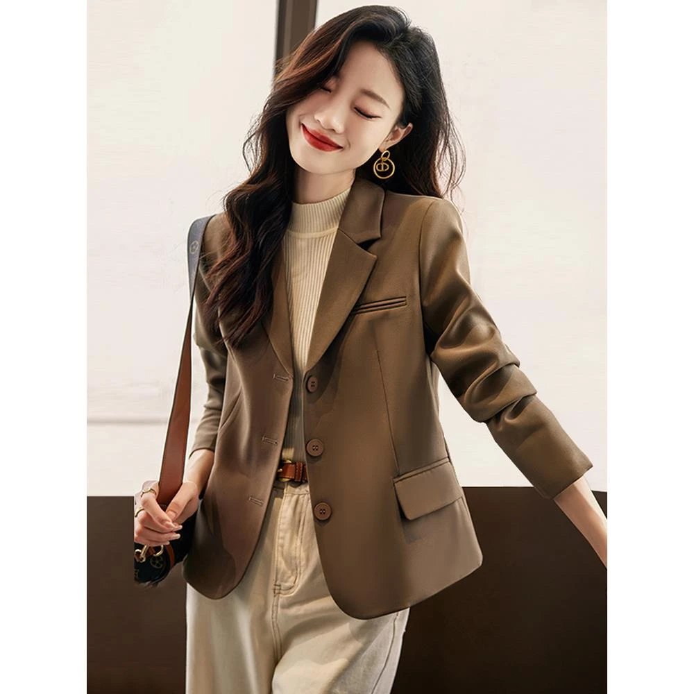 女式棕色西装夹克2026春秋季新款典雅小休闲专业短款小西装正装