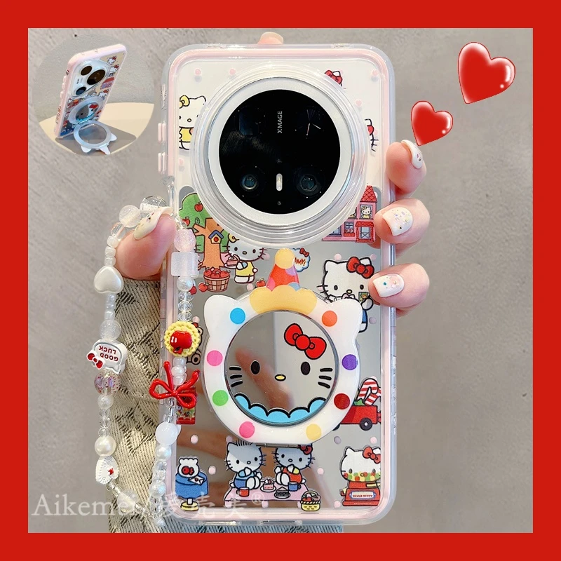 适用华为mate70pro+手机壳可爱卡通mate60pro露营Kitty猫旋转支架