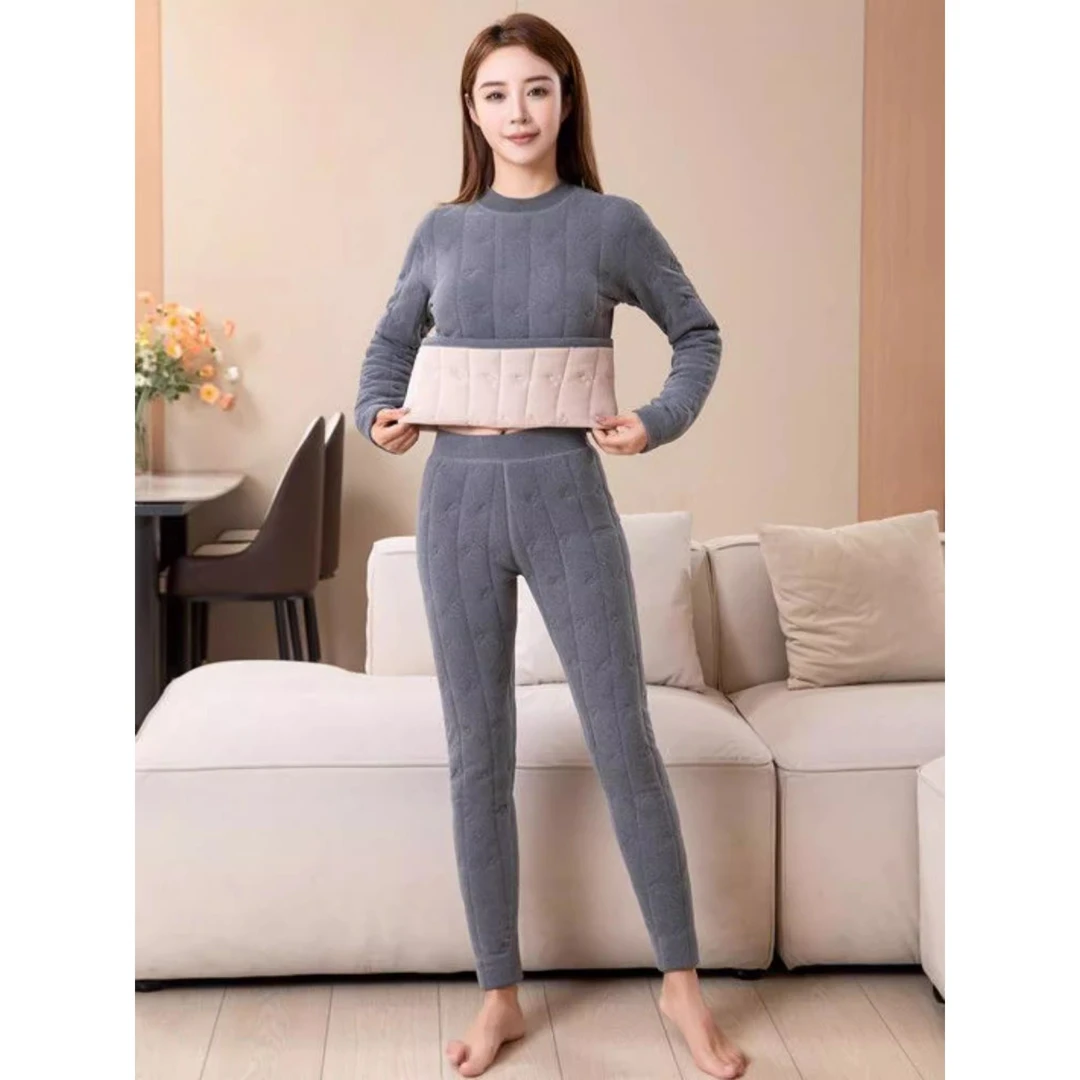 红豆【明星同款】四层加厚夹绵加绒保暖羊毛家居服女式防寒小棉袄男