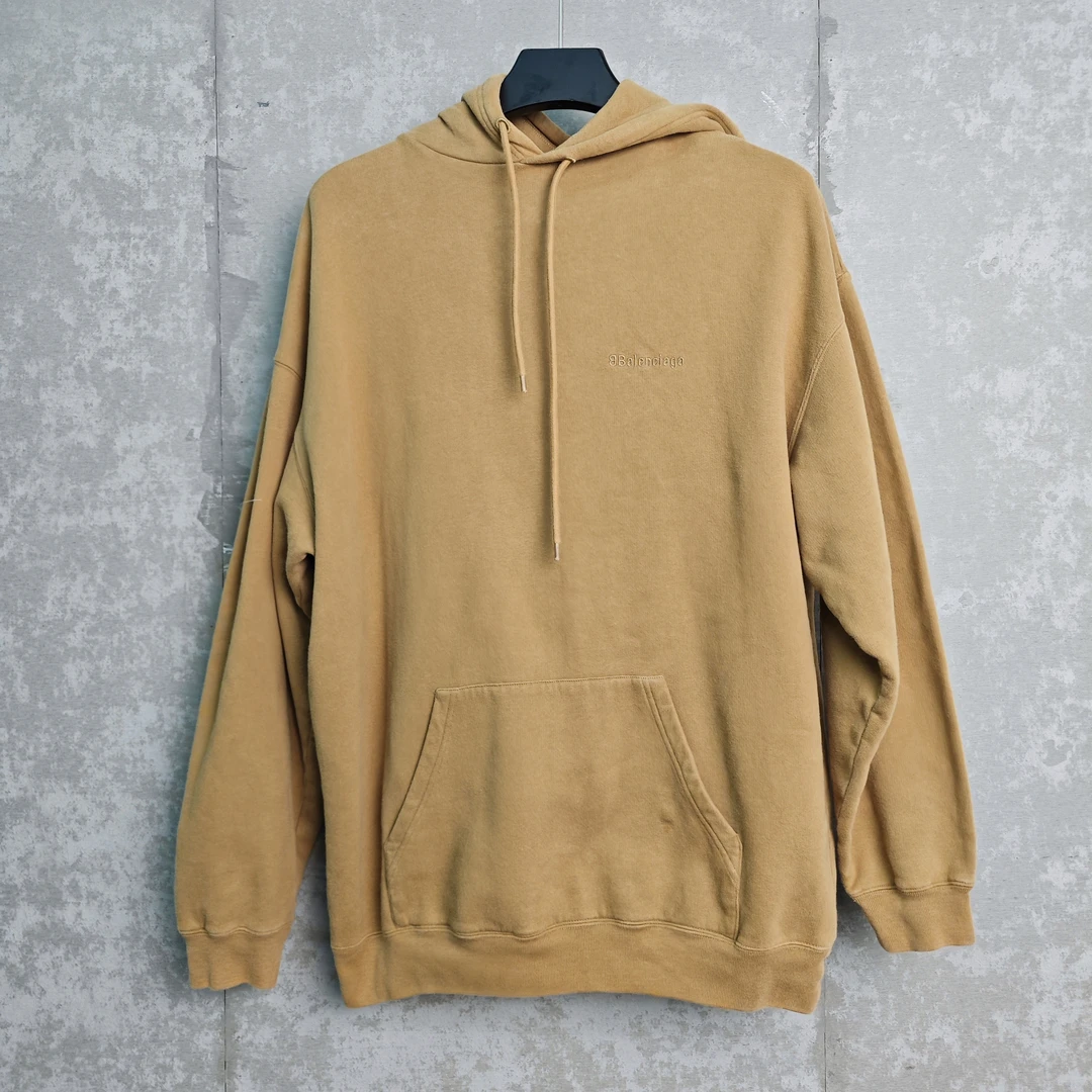 未使用 Balenciaga/巴黎世家 XS*1/大地色双B刺绣帽衫/16942/JP