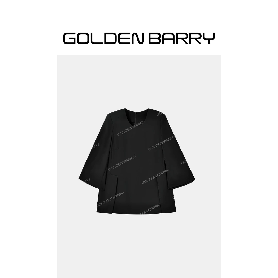 GOLDENBARRY|106003夜隅开衩醋酸圆领上衣