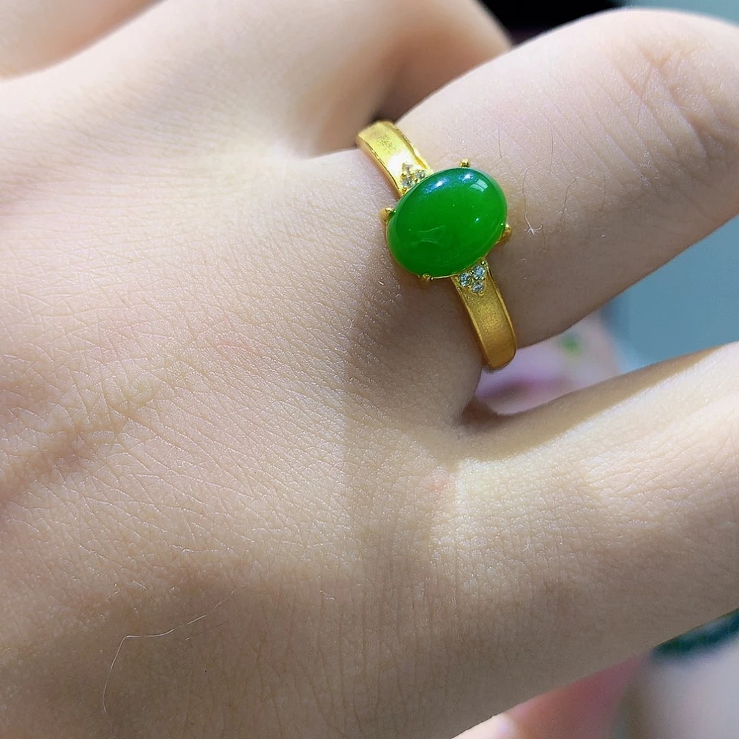 和田玉（碧玉）戒指银S925镀金镶嵌