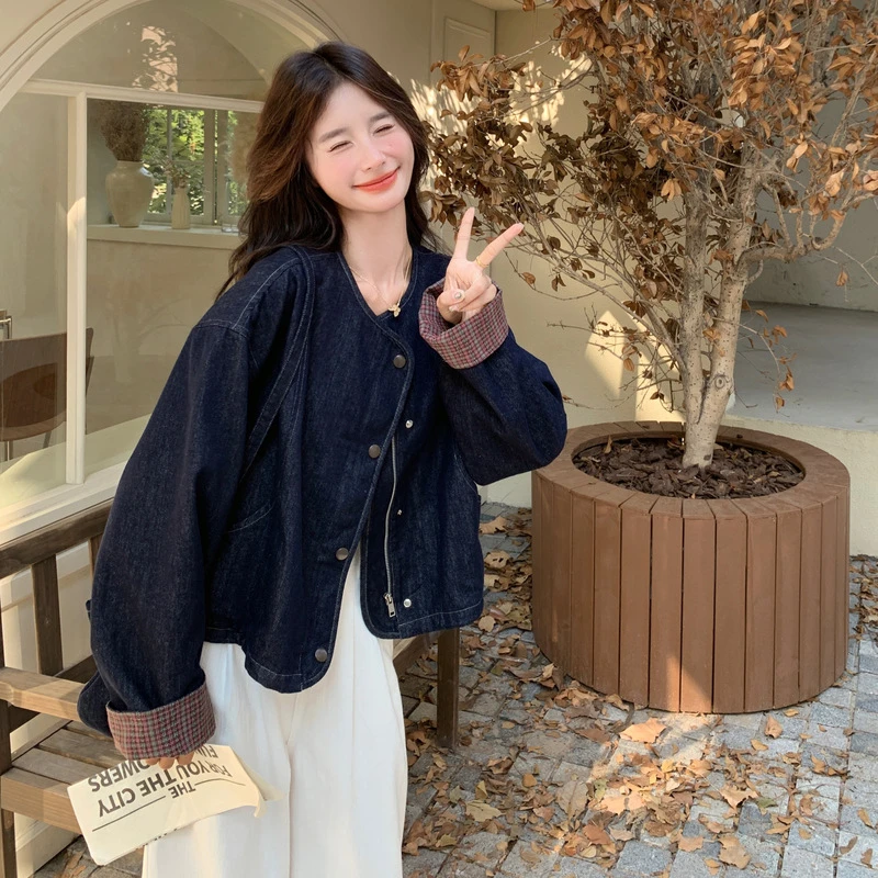 【玫瑰阁*元气丹宁】盐系气质简约百搭短款牛仔外套女