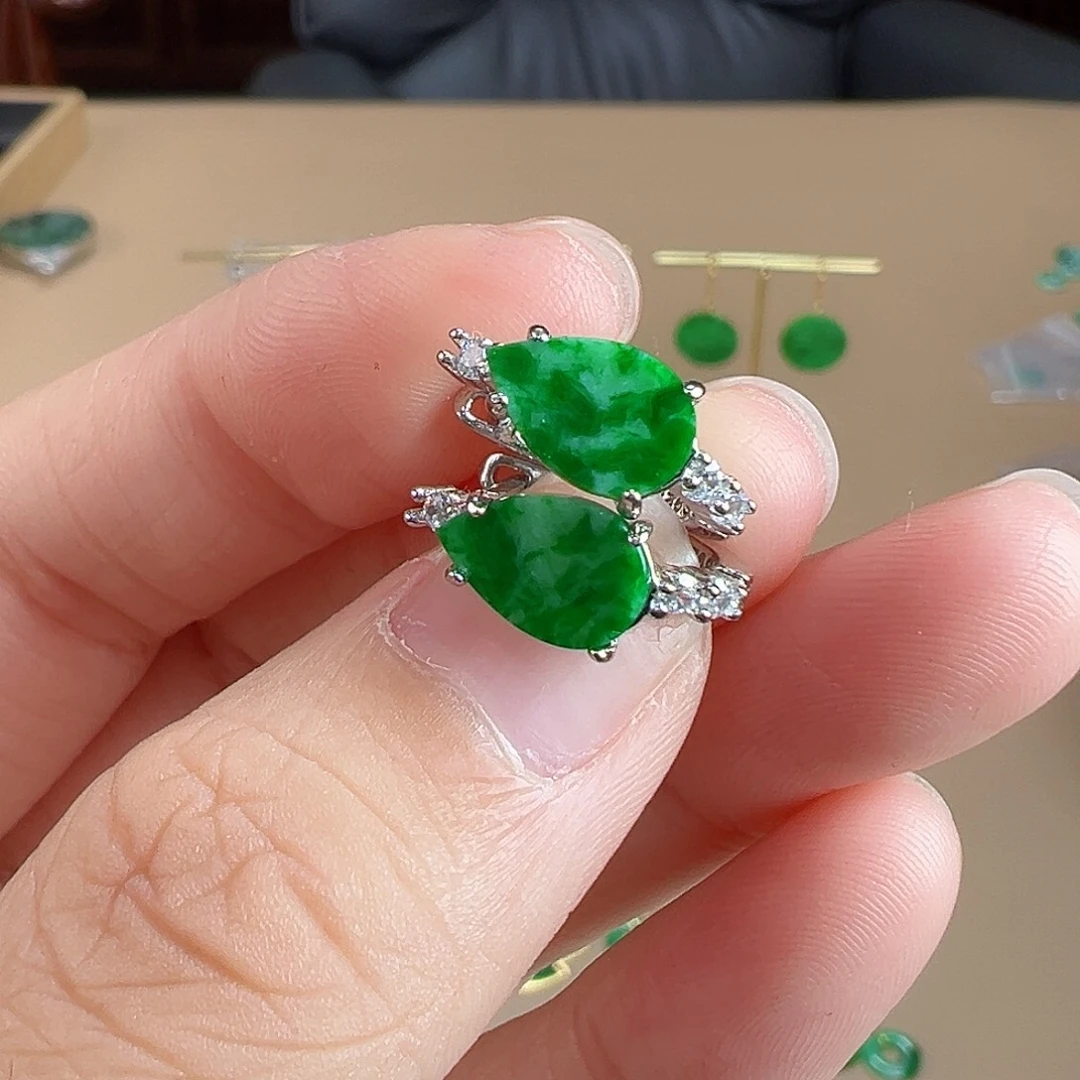 翡翠银S925镶嵌耳饰耳饰28