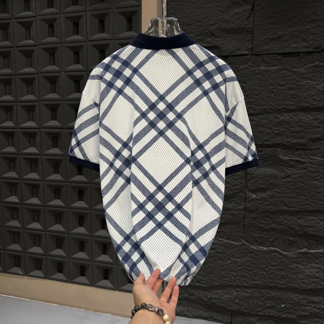 SP-A18483-夏季新款格纹拼色时尚男士polo衫短袖男女同款修身显瘦