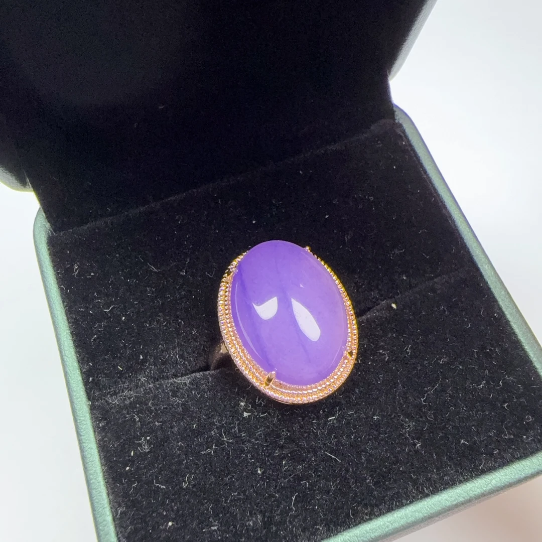 F274 国风紫色蛋面戒指 尺寸18*32mm