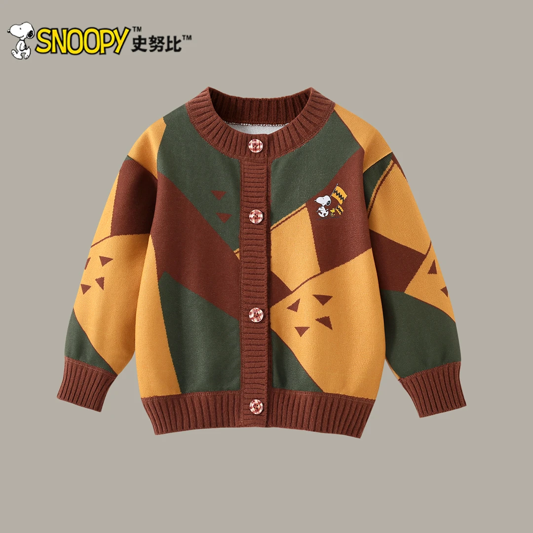 史努比儿童加绒针织开衫外套男童毛衣2025新款宝宝秋冬针织上衣