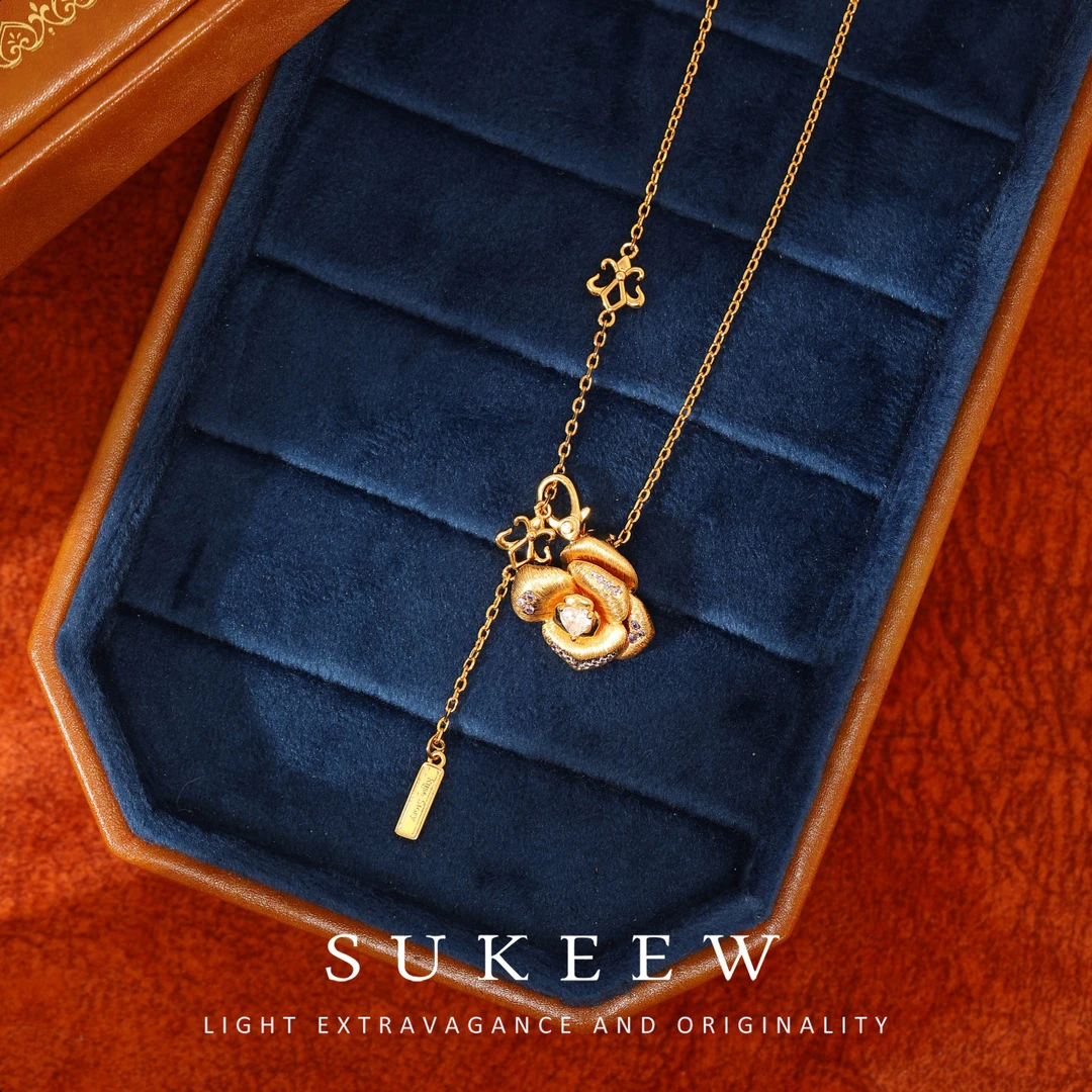 SUKEEW/酥可 镀k金【爱语玫瑰】轻奢拉丝精致项链277006