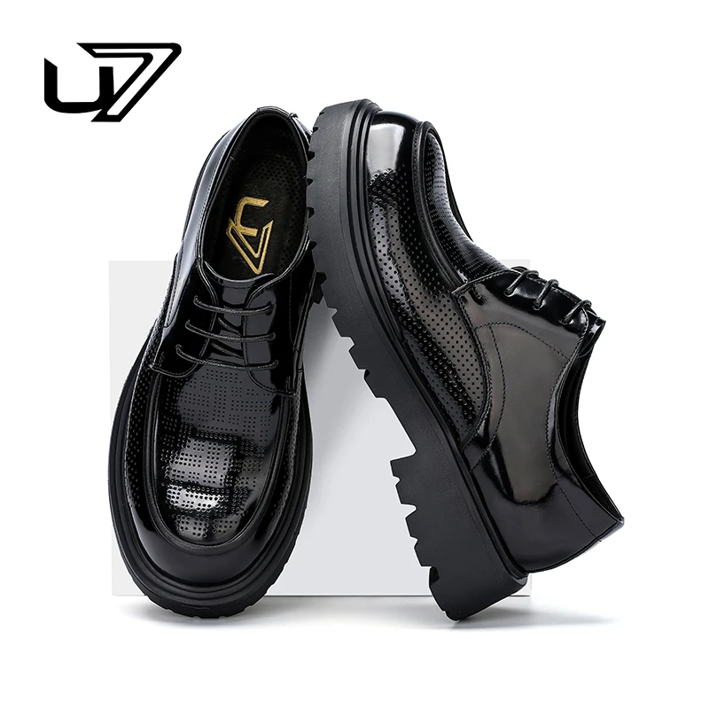 U7官方品牌牛皮鞋新款低帮夏季透气系带皮鞋男士商务正装2025301