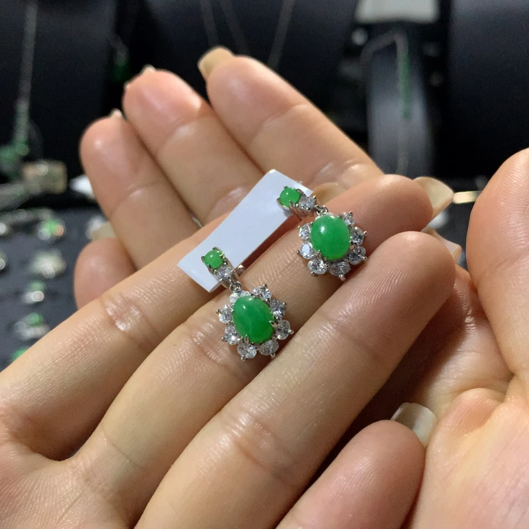 银S925镶嵌翡翠耳饰