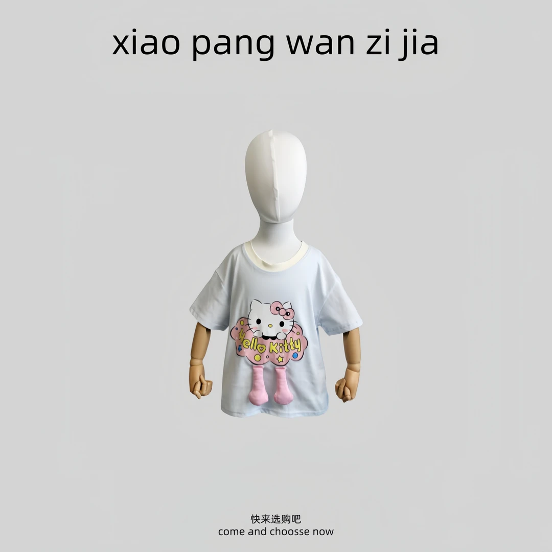 【2025新款】夏季韩版常规女童卡通动漫套头夏装休闲立体印花卡通