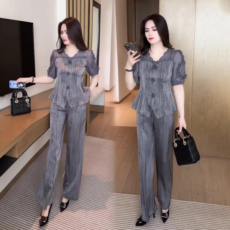 阔腿裤套装2025年新款时尚洋气质女装减龄职业夏款休闲时髦两件套