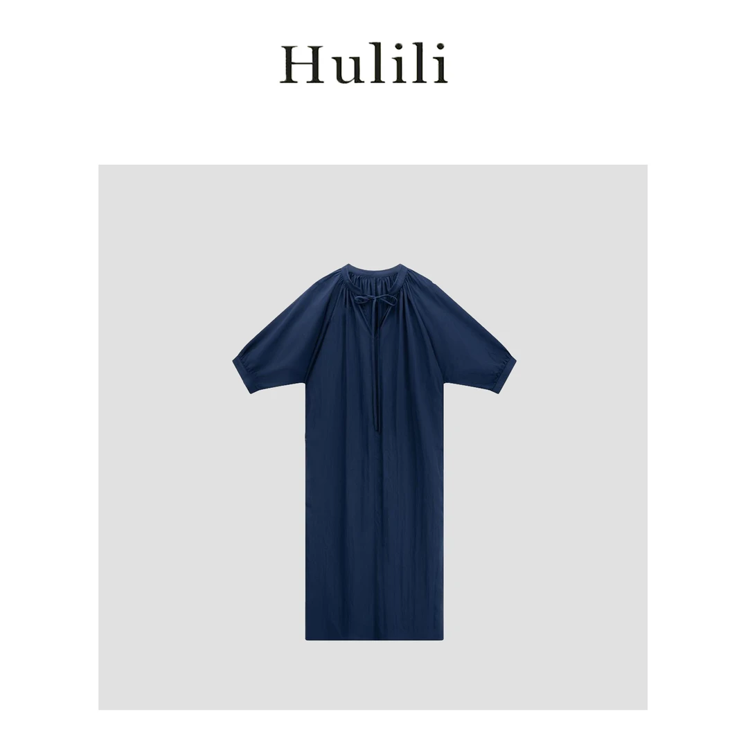 【Li·Li】2025夏季新款时尚设计系带通勤简约百搭气质连衣长裙B1284