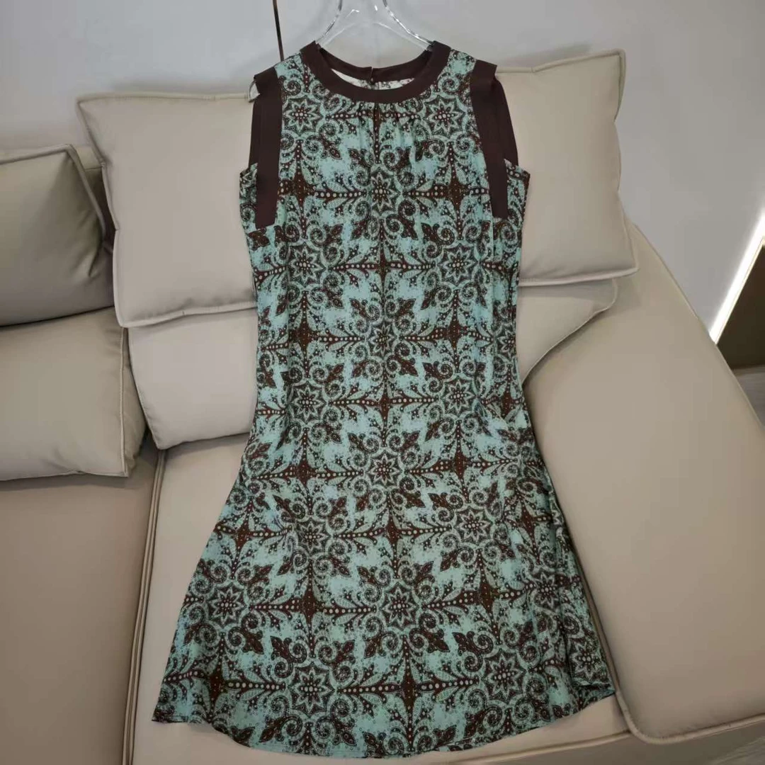 【宸慕】印花无袖复古夏季桑蚕丝连衣裙25751