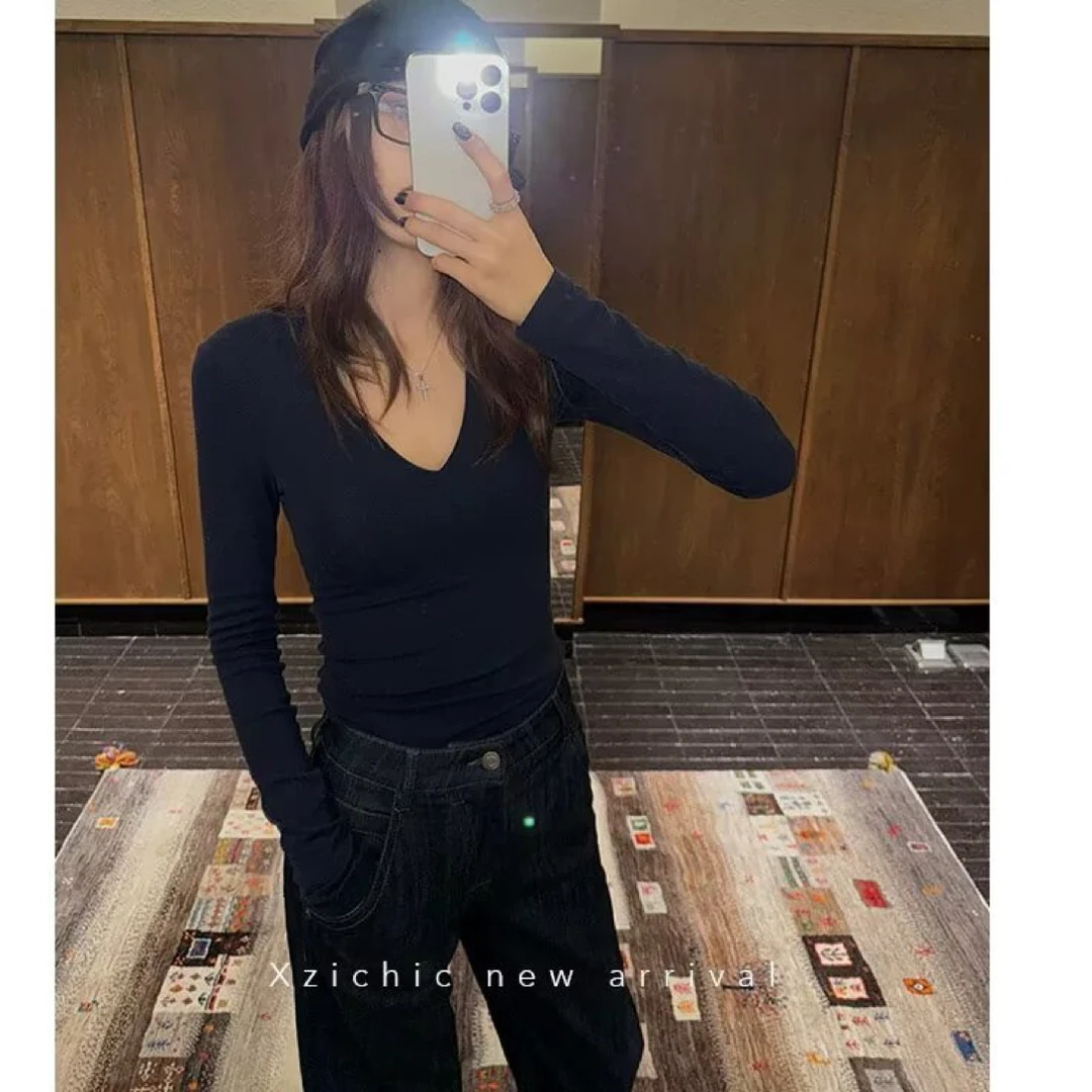 Saint Montli Heart纯欲v领带自带垫垫打底衫磨毛款欧美显瘦