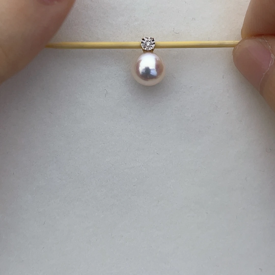 海水珍珠吊坠(不含链)18K金镶嵌7.5-8戴妃吊坠
