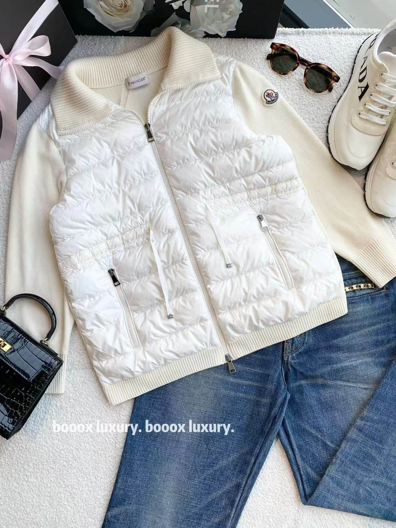 95新 MONCLER yy1401 白色针织拼接羽绒服长袖外套 m码 微污