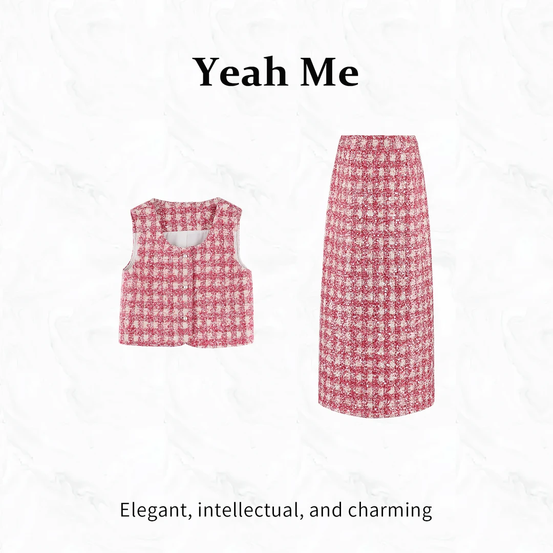 Yeah Me/也觅【绯红甜心】冬季新款小香风高级感气质百搭半身裙套装