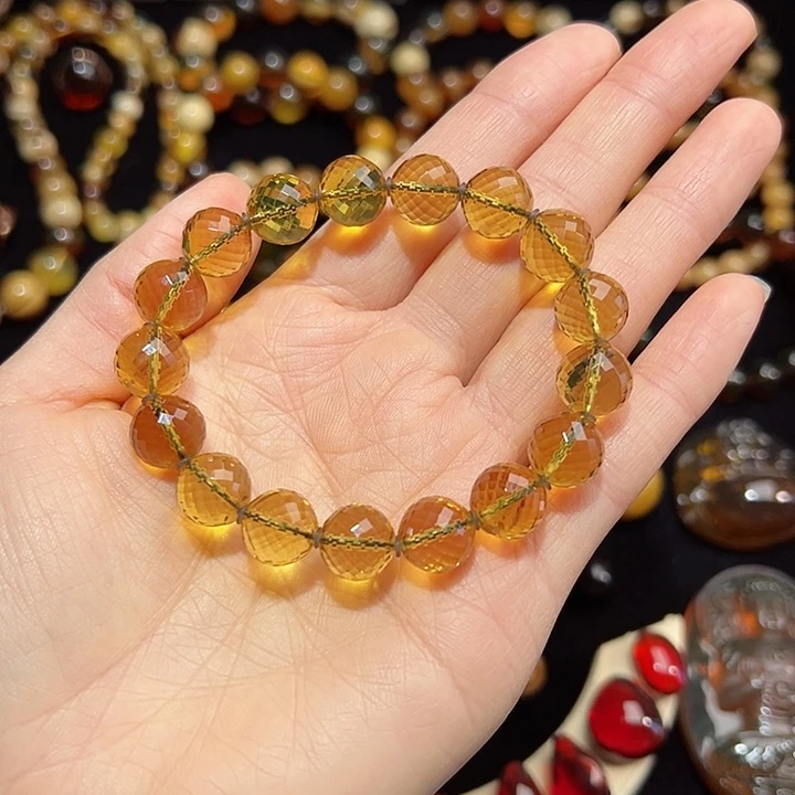 裸石琥珀未镶嵌高蓝11规格钻切手串