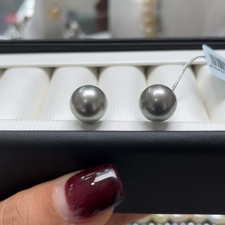 海水珍珠耳饰18K金镶嵌11-12mm