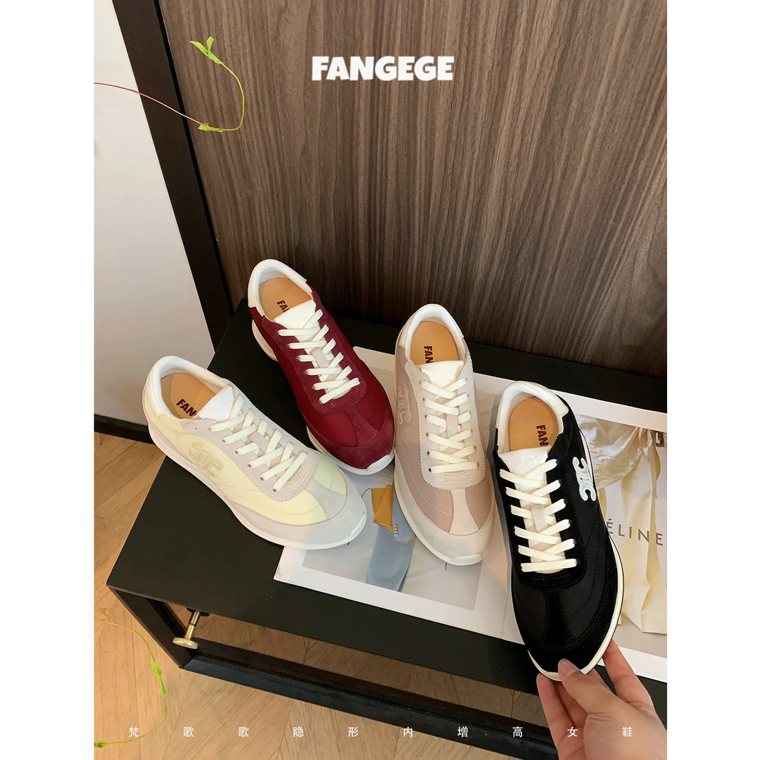 FANGEGE/梵歌歌 6.5cm内增高真皮厚底德训鞋女复古休闲运动阿甘鞋