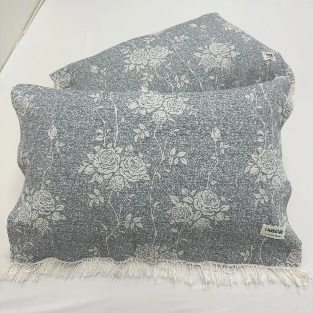 枕巾【灰蓝 牡丹】50x70厘米 罗布麻 成人大号枕巾一对
