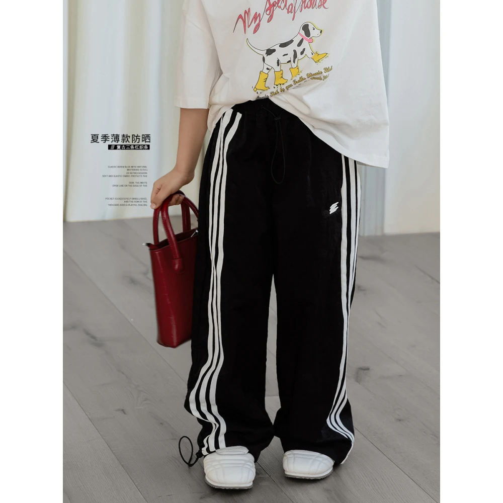 女童裤子2025夏季新款时髦薄款侧条纹长款休闲裤运动裤潮C51G7017