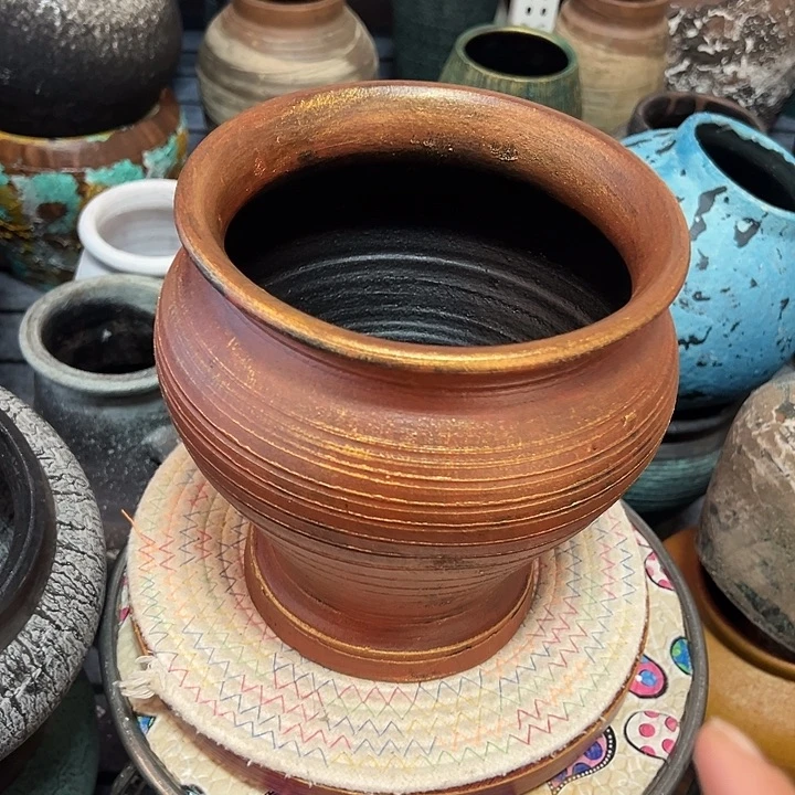 瑕疵窑裂金色火锅高19口17带孔