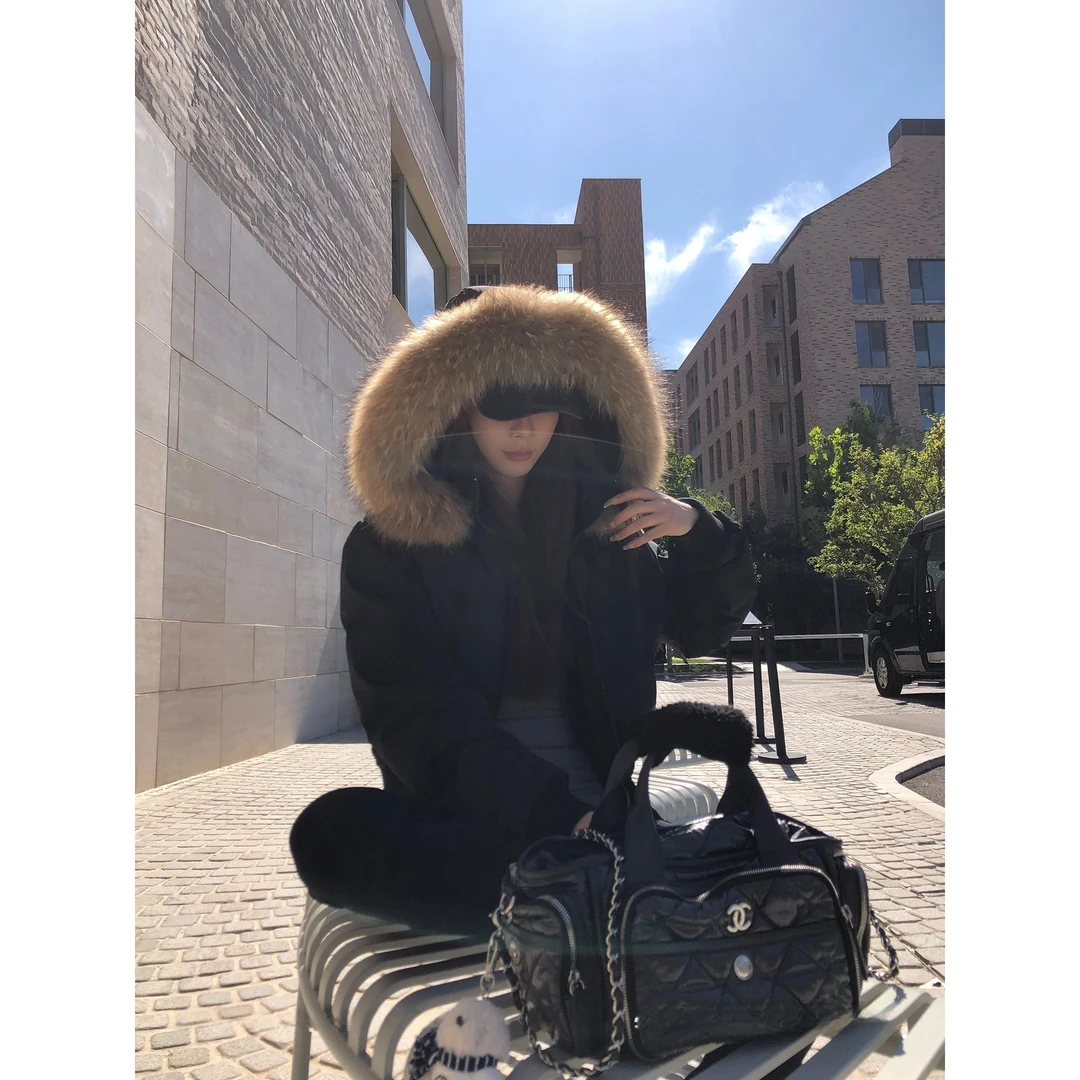 黑色大毛领连帽棉服外套女冬2025新款韩系加厚保暖短款面包服外套